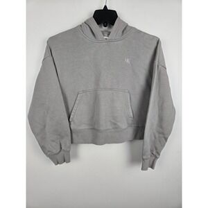 Calvin Klein Jeans Womens Grey Cropped Hoodie Boxy Logo Sweatshirt Small 40W1255